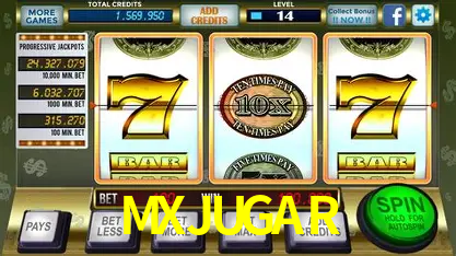 Escena dinámica inspirada en casino con iluminación MXJUGAR, cartas, fichas e íconos de juegos digitales en un espacio moderno de juegos.